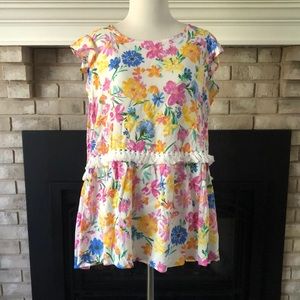 Andree by Unit Multi Color Floral Fringe Ruffle Sleeve Babydoll Top size 1X